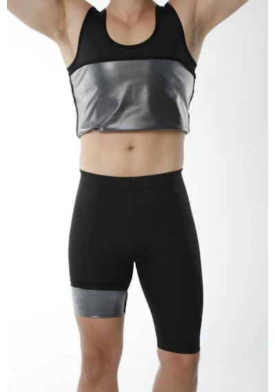 Sweet Sauna Orjınal Fitform Spor Erkek Siyah Düz Termal Şort Atlet Takımı Siyah