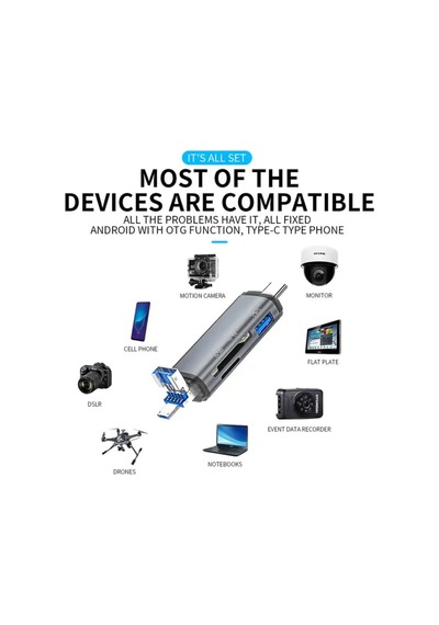 Otg Kart Okuyucu Type-c To Usb Uçlu Pc Bilgisayar Ve Notebook Uyumlu Mikro Sd Kart Okuyucu Usb A To Usb Cads-307 3in1