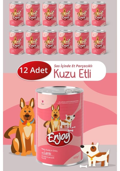 Enjoy Kuzu Etli Köpek Konservesi Sos İçinde Et Parçacıklı 400 Gr X12