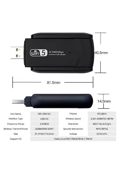 Kablosuz Wifi Alıcı Dual Band Usb 3.0 Adaptör Ac1300 Mbps