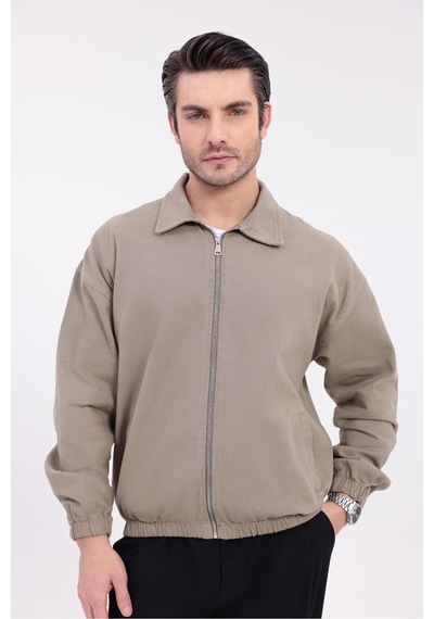 Erkek Gabardin Kumaş Fermuarlı Oversize Mevsimlik Ceket-144 Haki