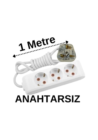 İngiliz Erkek Türk Dişi Universal Priz Dönüştürücüsü Uzatmalı 3 Lü 1 Metre