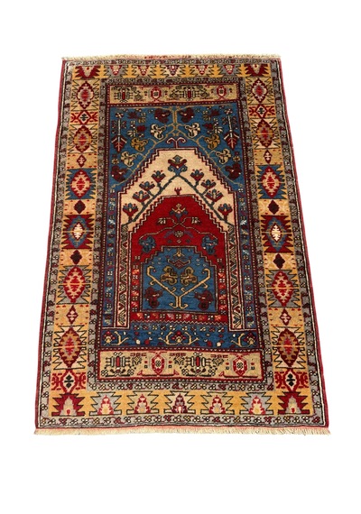 El Dokuma Hatalı Yahyalı Seccade Namazlık 100x157 Kök Boya Yün Halı Renkli