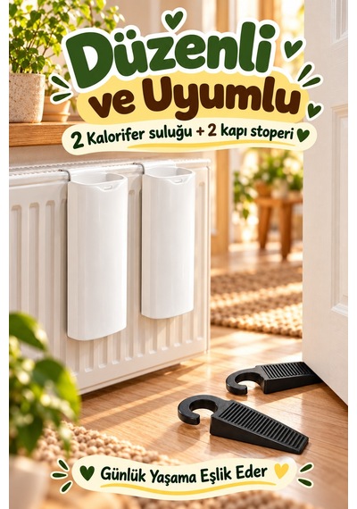 2'li Kalorifer Suluğu Ve 2 Kapı Stoperi Set Askılı Petek Suluğu Kapı Altı Tutucu Ev İçi Yardımcı Set