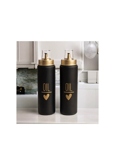 2 Li Damlatmaz Kapaklı Cam 550 Ml Siyah Oil Yağdanlık Yağlık Set Siyah 691574595 Siyah