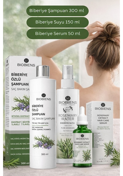 Saç Bakım Seti Biberiye Şampuanı 300 Ml & Biberiye Serumu 50 Ml & Biberiye Suyu 150 Ml