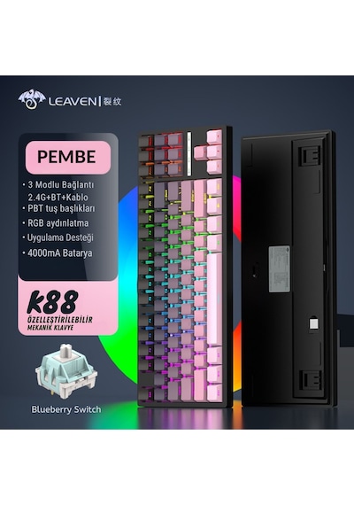 K88 Mekanik Oyun Klavyesi- 3 Modlu Hot Swap Rgb 4000 Mah Batarya + Coiled Klavye Kablosu