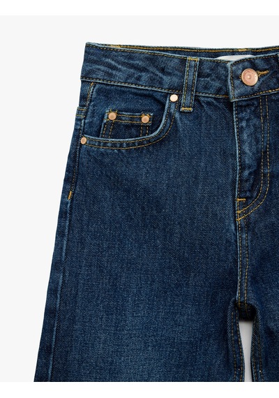 Koton Pamuklu Cepli Geniş Paça Denim Pantolon Orta İndigo 6skg40035ad İndigo