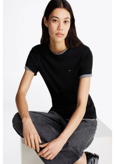 Tommy Hilfiger Kadın Siyah Yuvarlak Yaka Slim T-shirt Siyah