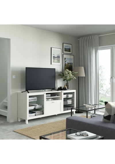 Tv Sehpası, Beyaz-şeffaf Cam, 180x42x74 Cm, Hanvıken/sındvık, Çıt Çıt Raylı Beyaz Tv Sehpası, Beyaz-şeffaf Cam, 180x42x74 Cm, Hanvıken/sındvık, Çıt Çıt Raylı Beyaz