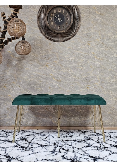 Zafir Metal Gold Tel Ayaklı 100 Cm Puf Bench - Puf - Bench - Oturak - Mutfak Oturağı - Antre Oturağı Yeşil