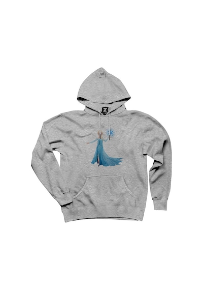 Karlar Ülkesi Elsa Siluet Gri Kapşonlu Sweatshirt Hoodie Gri