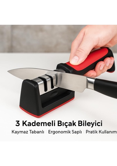 3 Açılı Profesyonel Bıçak Bileyici Elmas Seramik Tungsten Çelik El Bıçakları Bileme Kırmızı Siyah