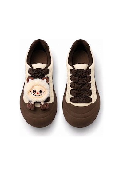 Look Life Pelüş Figürlü Kalın Tabanlı Sneaker Spor Ayakkabı Bej