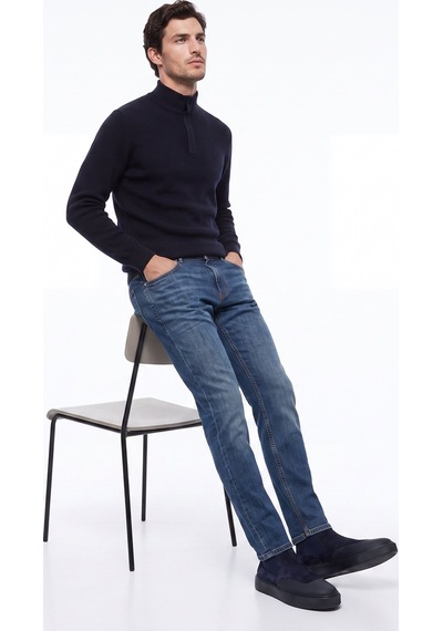 Fabrika Lacivert Erkek Bato Yaka Slim Fit Fitilli Triko Kazak F6wm-kzk 2025 Siyah