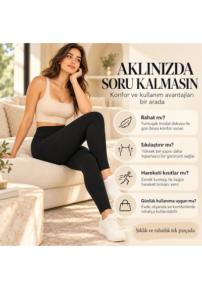 Bezos Kadın Modal 3'lü Tayt Yüksek Bel Esnek Rahat Günlük Spor - Siyah Agc