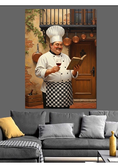 Ahşap Tablo Aşçı Yemek Yapıyor