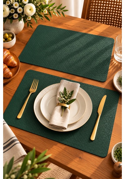 2'li Deri Amerikan Servis Seti 45x30 Cm Örgü Dokulu Supla Masa Servis Altlığı Haki - 939971829 Haki