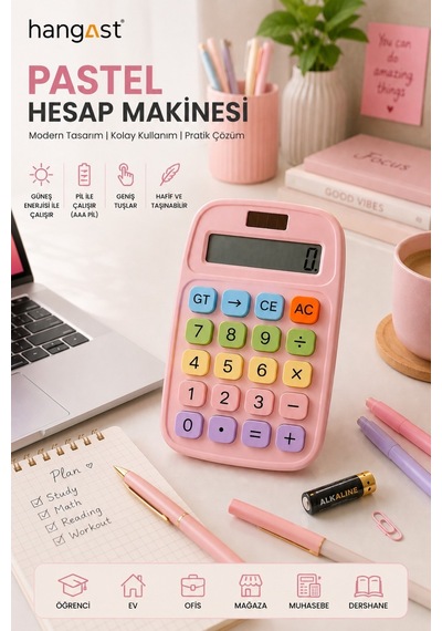 Güneş Enerjili Hesap Makinesi Büyük Lcd Ekranlı Masaüstü Hesap Makinesi Renkli Tuşlu Aaa Pilli Diğer