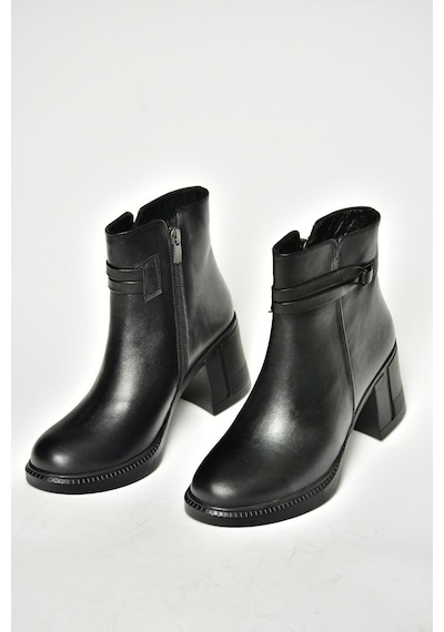 Fox Shoes T654035203 Siyah Hakiki Deri Kalın Topuklu Kadın Bot Siyah-hakiki Deri Siyah
