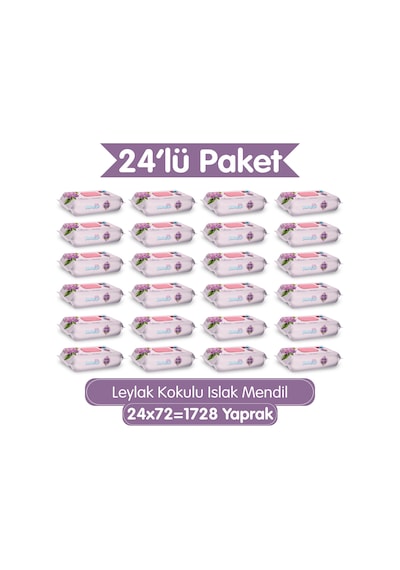 Leylak Kokulu Islak Mendil 1728 Yaprak (24x72) Koli - Yumuşak Dokulu %0 Alkol