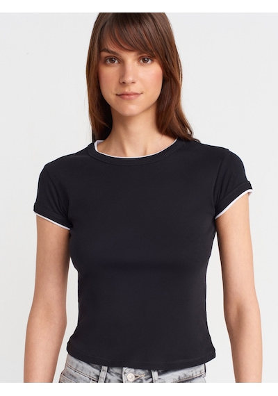 Dilvin 31750 Kontrast Kısa Kollu Tshirt-siyah Siyah