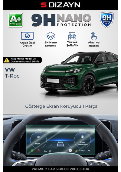 S-dizayn Vw T-roc 10.25 İnç 9h Nano Gösterge Ekran Koruyucu Parlak 2025 Üzeri A+ Kalite
