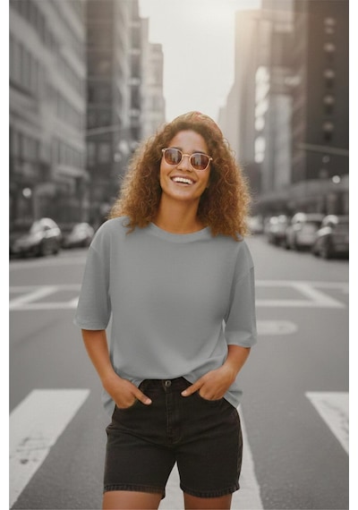 Mily Kadın Oversize Basic Bisiklet Yaka Pamuklu T-shirt Rahat Kesim Unisex Sevgili Kombini Gri