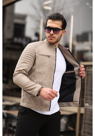 Mero Life Erkek Krem Su Ve Rüzgar Geçirmez Slim Fit Astarlı Mevsimlik Mont Krem