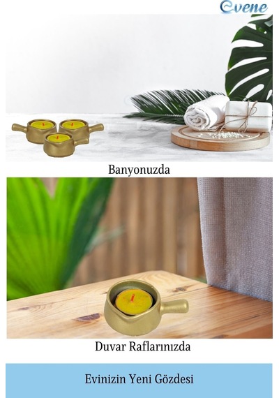 Mumluk Şamdan 3 Adet Tealight Uyumlu Üçlü Tava Model - Altın
