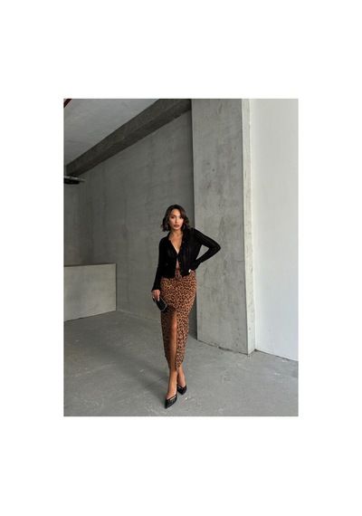 Verymoda Leopar Desenli Uzun Kalem Etek F1665 Kamel Kahve