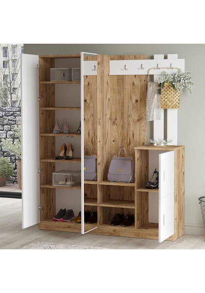 Robin Home Sofia Aynalı Vestiyer Portmanto Ayakkabılık Beyaz