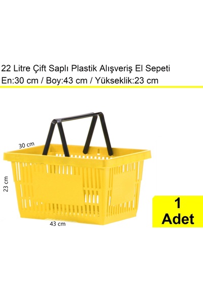 Plastik Alışveriş El Sepeti Çift Saplı 22 Litre Sarı 1 Adet / En:30 Boy:43 Yükseklik:22 Cm Sarı
