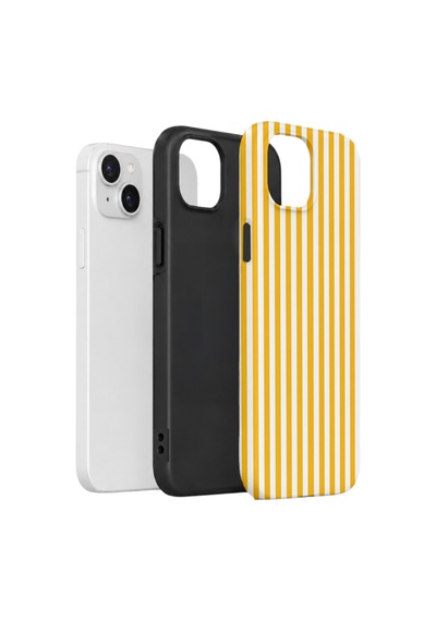 Apple iPhone Uyumlu 15 Vorian Çift Katmanlı Kılıf Golden Pinstripe