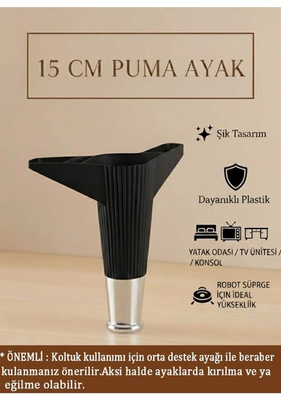 Puma 15 Cm Siyah-krom Mobilya Kanepe Tv Ünitesi Kosol Ayağı Siyah-krom