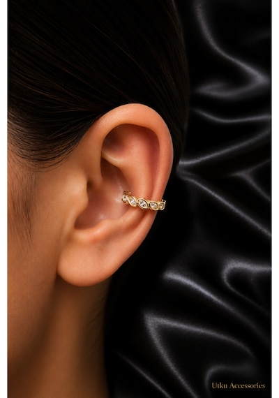 Gold Taşlı Kıkırdak Çelik Küpe Earcuff Altın 12788788