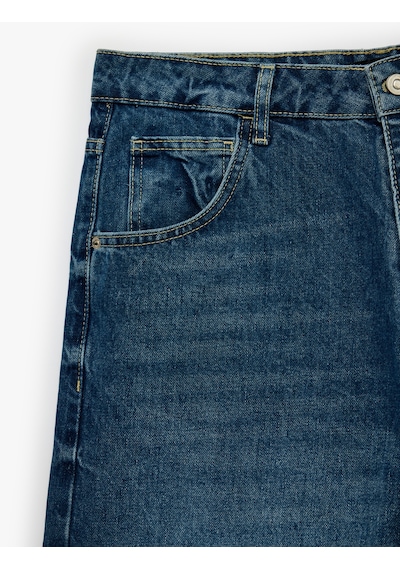 Koton Pamuklu Normal Bel Rahat Kalıp Cepli Baggy Jean Şort Koyu İndigo 6sam40428nd