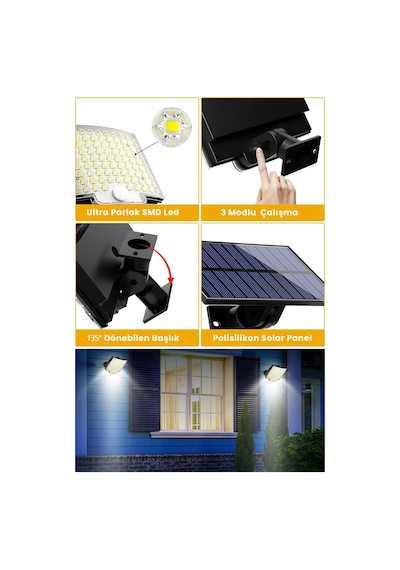 Trendpoint Solar Güneş Enerjili 110 Ledli Kumandalı Hareket Sensörlü 3 Modlu Bahçe Aydınlatma Lamba
