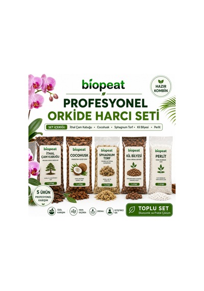 Orkide Harcı Seti 5'li 1 L İthal Çam Kabuğu Cocohusk Sphagnum Torf Perlit Kil Bilyesi 1000