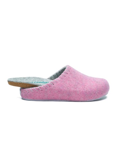 Comfortfusse Pine - Kadın Ortopedik Yün Keçe Sabo Ev Terliği Pembe Yün