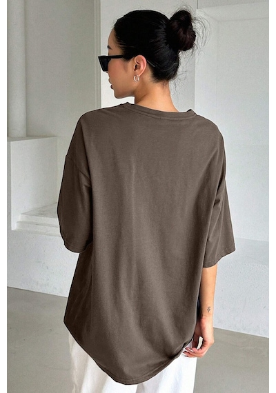 Unisex Keepgoing Baskılı Tasarım Tshirt Kahverengi