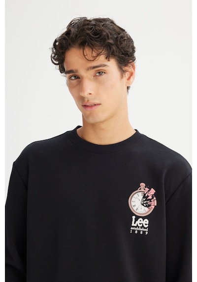 Regular Fit Normal Kesim Bisiklet Yaka Baskılı Sweatshirt Lee Siyah