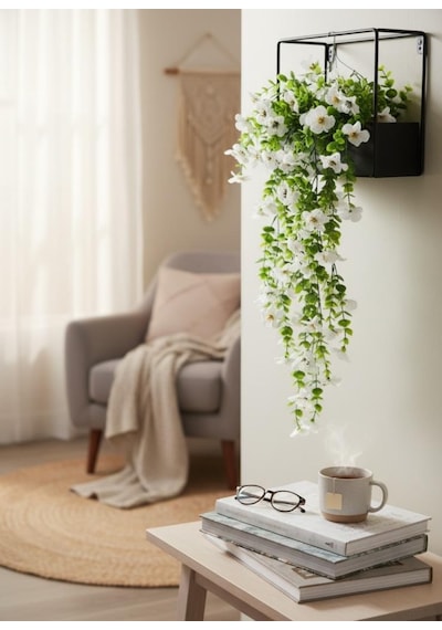 Yapay Çiçek Beyaz Sarkan Mineli Okaliptus Şimşir Yapay Sarmaşık 5dal 60cm Yeşil