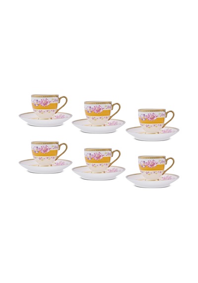 Aryıldız Jevel 12 Parça 6 Kişilik Kahve Fincan Takımı Sarı 90 Ml Çok Renkli