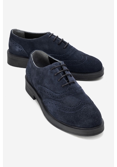 Luvishoes Avra Lacivert Süet Hakiki Deri Kadın Oxford Ayakkabı Lacivert
