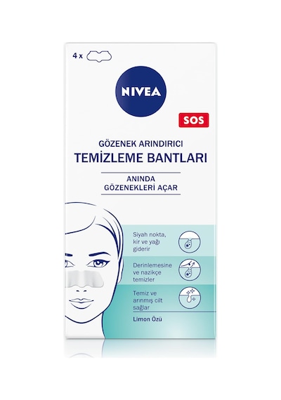 Nıvea Siyah Nokta Temizleyici Burun T-bant, Gözenek Arındırıcı, Derinlemesine Temizlik, Limon Özü, 4 Adet Sku: Smg8690010387028