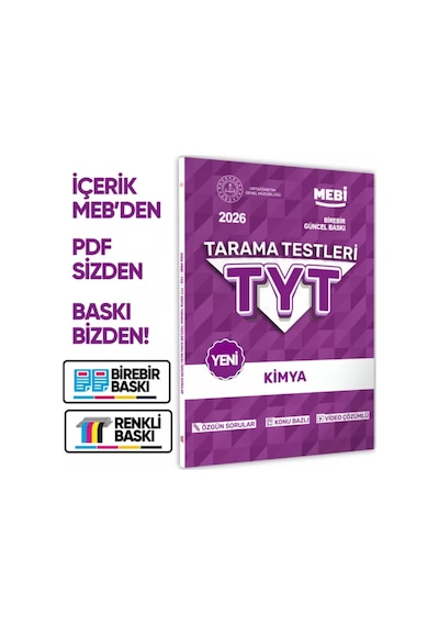 2026 YKS-TYT Mebi-ogm Kimya Özgün Tarama Testleri Kitabı A4 Boyut Renkli Görsel Baskı Ücreti