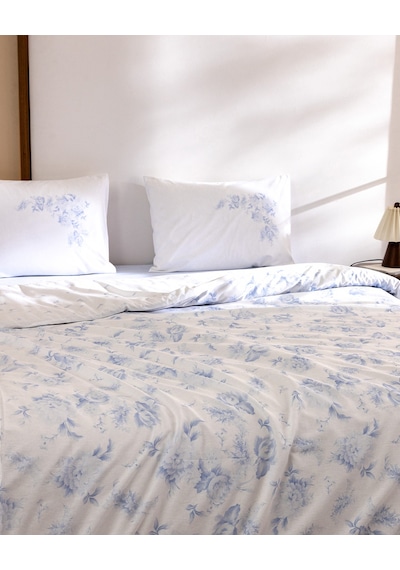 Madame Coco Noelie Tek Kişilik %100 Pamuk Ranforce Baskılı Çarşaflı Nevresim Takımı - Mavi 8684427344705 Çok Renkli