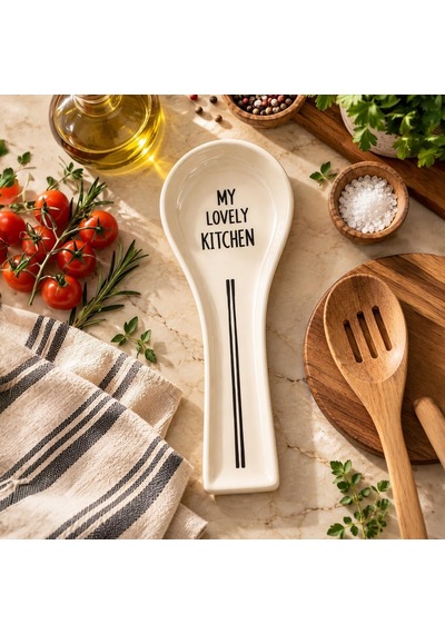 590 Hand Made Porselen Yatay Kaşık Altlığı 27 Cm Tezgah Üstü Yemek Kaşığı Ve Kepçe Tutucu Düzenleyici Stand