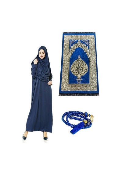 Tek Parça Namaz Elbisesi - Seccade - Tesbih - İbadet Seti - Lacivert